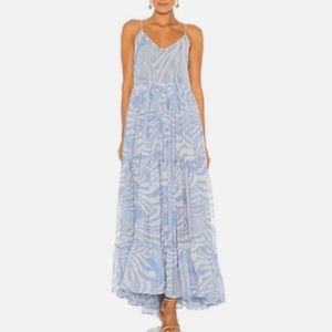 NWT Misa Los Angeles blue white printed Kalita maxi dress size large